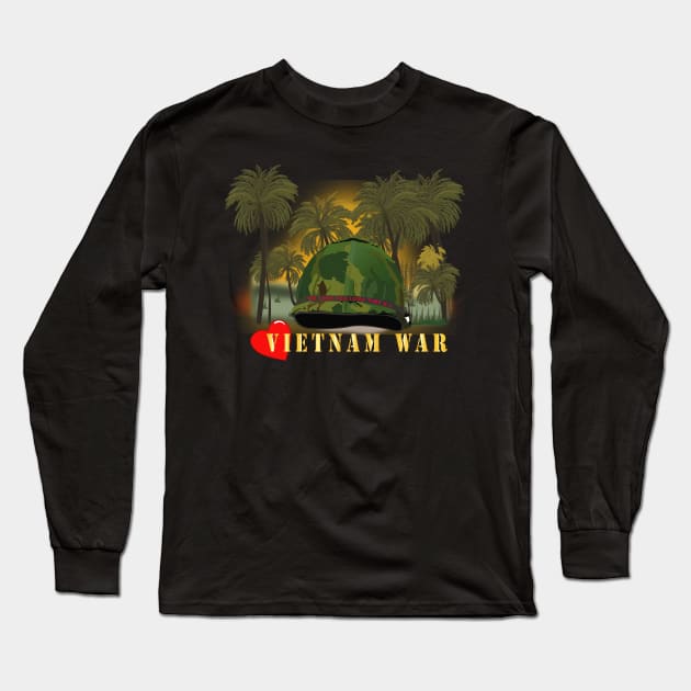 Vietnam Era Helmet Cover - ME LOVE YOU LONG TIME GI w Jungle - Fire w Txt Long Sleeve T-Shirt by twix123844